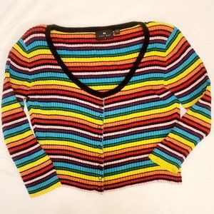 Lazy Oaf Rainbow Striped Ribbed Scoop Neck Top